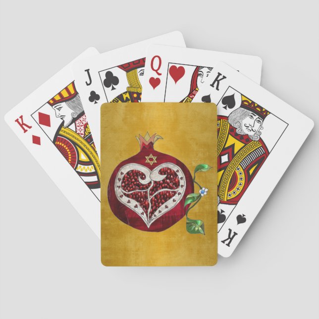 Judaica Pomegranate Heart Hanukkah Rosh Hashanah Poker Cards (Back)