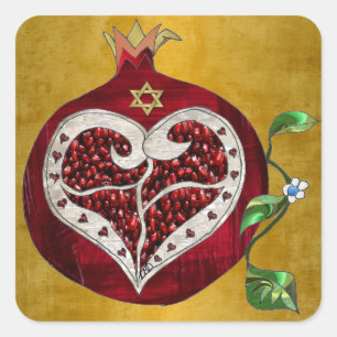 Judaica Pomegranate Heart Hanukkah Rosh Hashanah Square Sticker