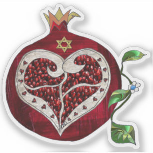 Judaica Pomegranate Heart Hanukkah Rosh Hashanah Sticker