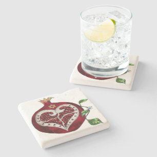 Judaica Pomegranate Heart Hanukkah Rosh Hashanah Stone Coaster
