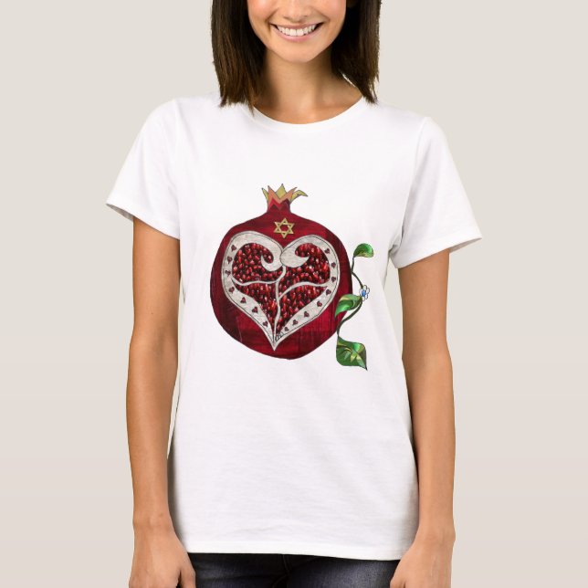 Judaica Pomegranate Heart Hanukkah Rosh Hashanah T-Shirt (Front)