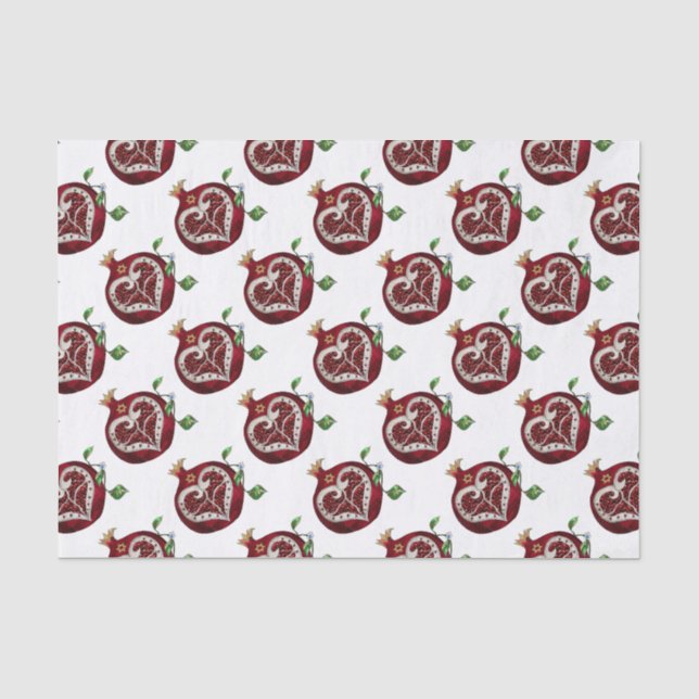 Judaica Pomegranate Heart Hanukkah Rosh Hashanah Tissue Paper (Front)