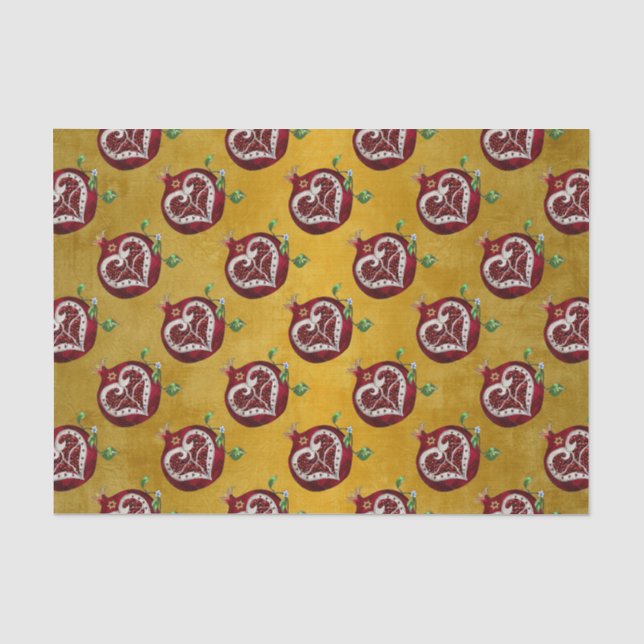 Judaica Pomegranate Heart Hanukkah Rosh Hashanah Tissue Paper (Front)