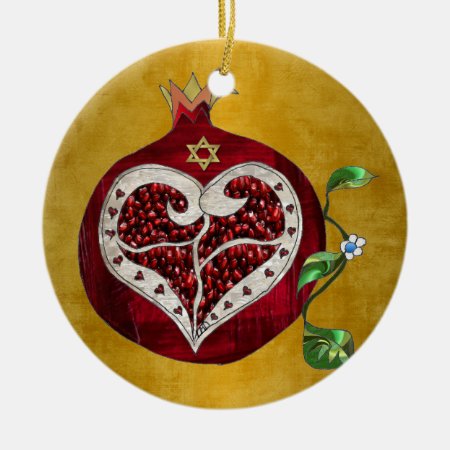 Judaica,pomegranate,pomegranate Heart,hanukkah,lee Ceramic Ornament