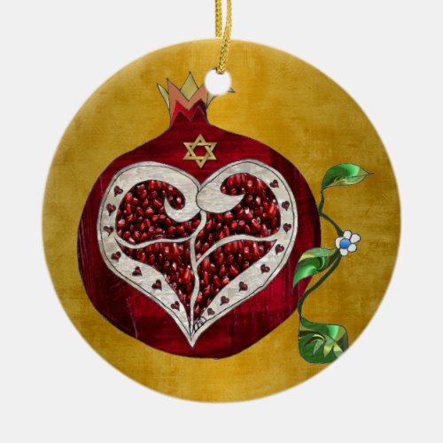judaicapomegranatepomegranatehearthanukkahlee ceramic ornament