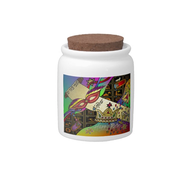 Judaica Purim Esther Celebration Art Print Candy Jar (Front)
