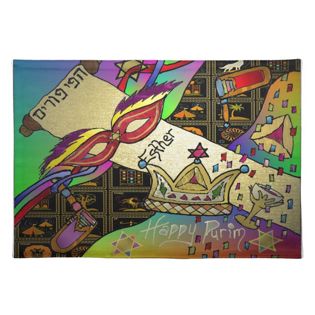 Judaica Purim Esther Celebration Art Print Cloth Placemat (Front)