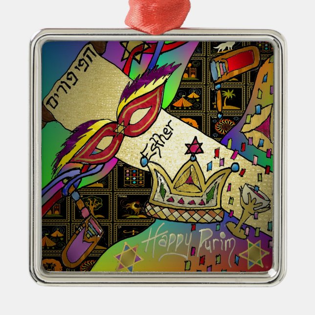 Judaica Purim Esther Celebration Art Print Metal Ornament (Front)