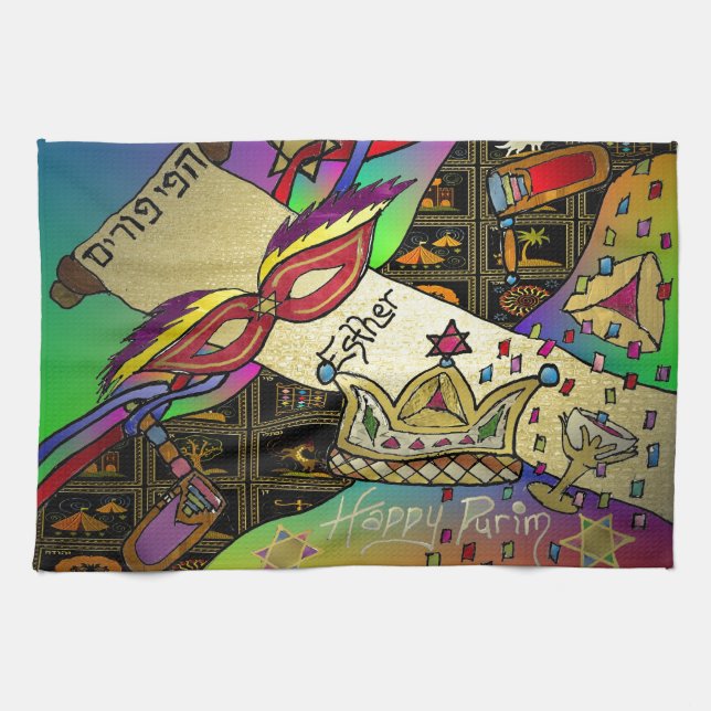 Judaica Purim Esther Celebration Art Print Towel (Horizontal)
