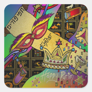 Judaica Purim Esther Celebration Dark Art Print Square Sticker