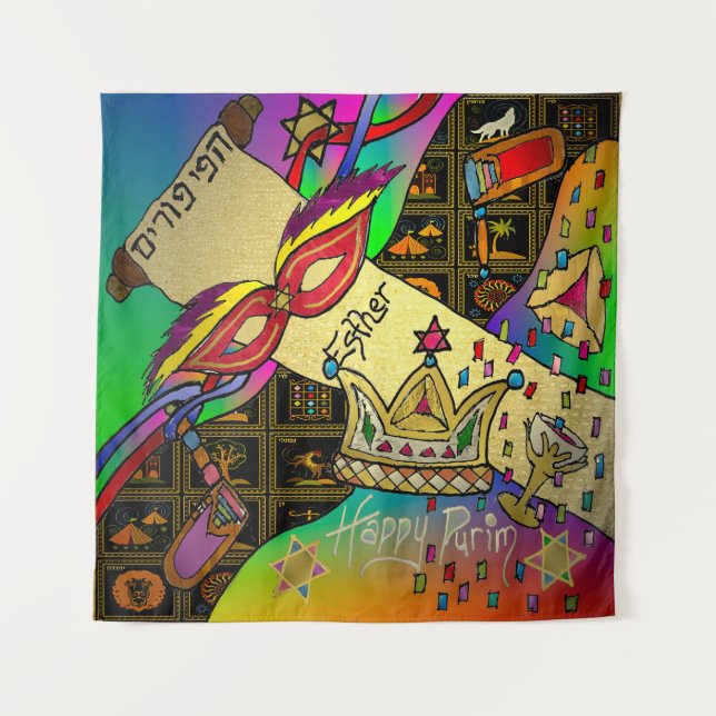 Judaica Purim Esther Celebration Dark Art Print  Tapestry (Front)