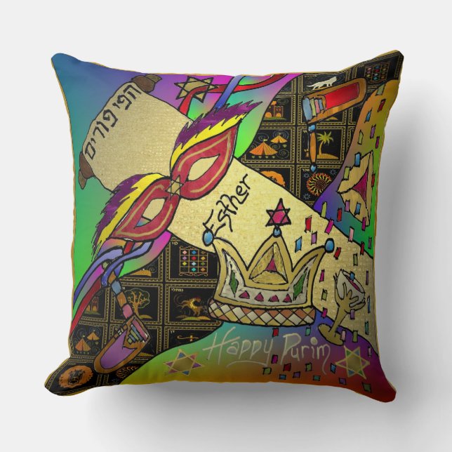 Judaica Purim Esther Celebration Dark Art Print Throw Pillow (Front)