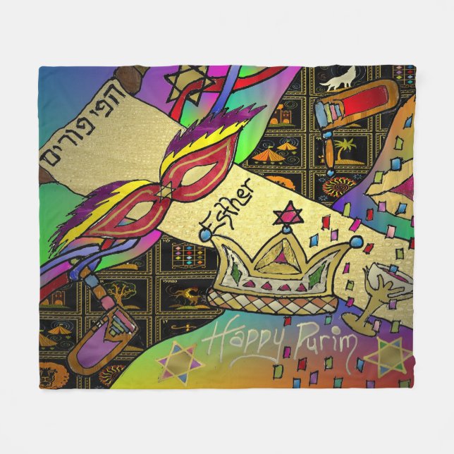 Judaica Purim Esther Jewish Celebration Art Print Fleece Blanket (Front (Horizontal))
