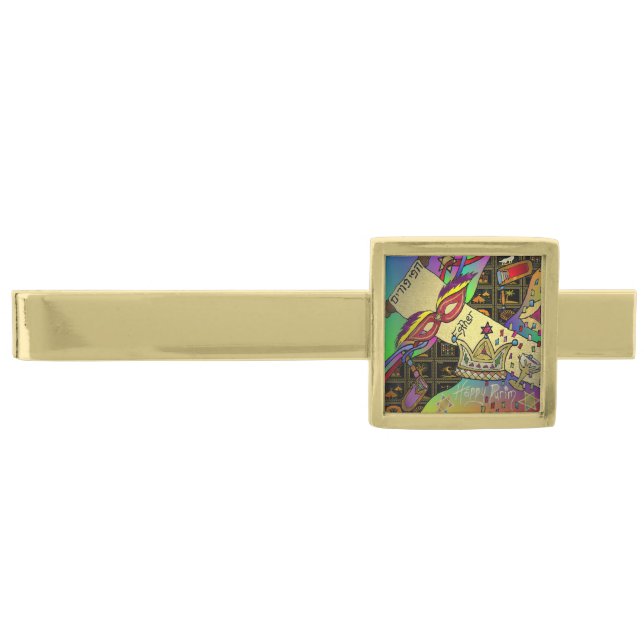 Judaica Purim Esther Jewish Celebration Art Print Gold Finish Tie Clip (Front)
