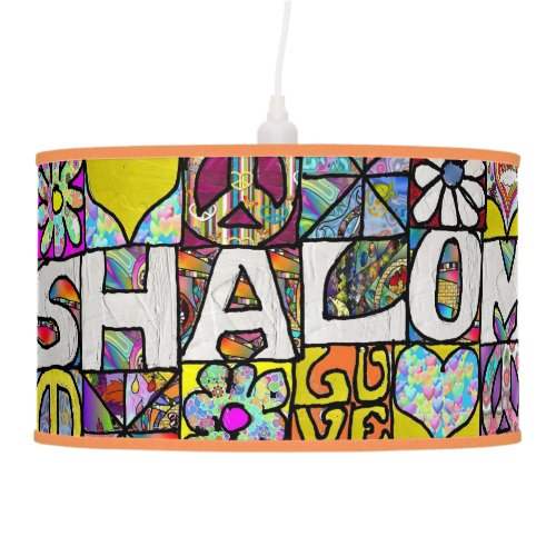 Judaica Retro 60s Psychedelic Shalom LOVE Pendant Lamp