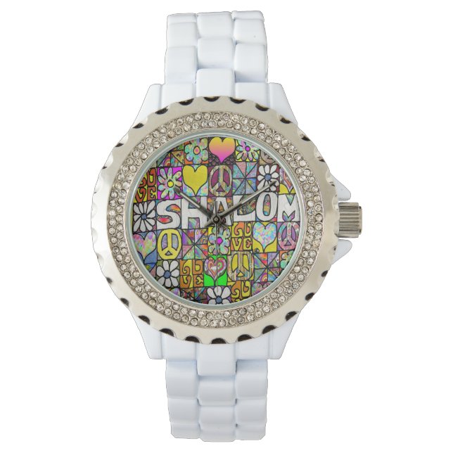 Judaica Retro 60s Psychedelic Shalom LOVE Watch (Front)