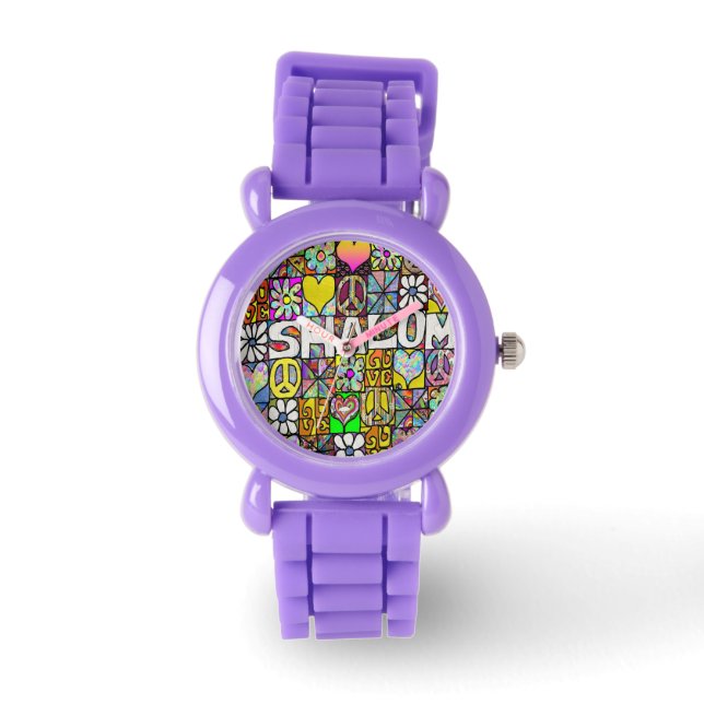 Judaica Retro 60s Psychedelic Shalom Watch (Front)