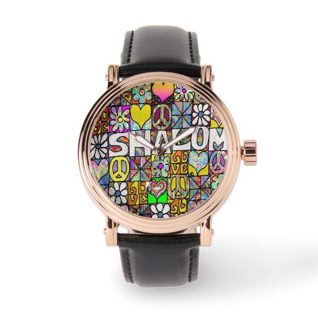 Judaica Retro 60s Psychedelic Shalom Watch (Front)