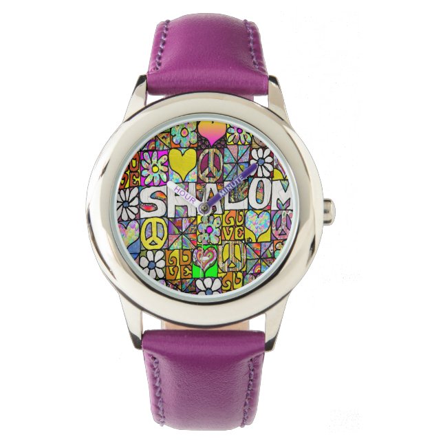 Judaica Retro 60s Psychedelic Shalom Watch (Front)