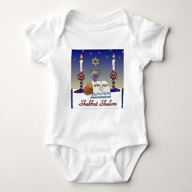 Judaica Shabbat Shalom Art Print Baby Bodysuit (Front)