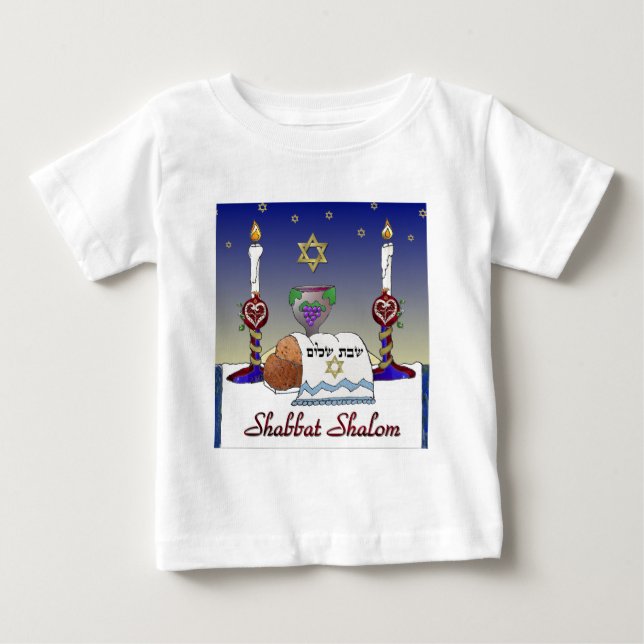 Judaica Shabbat Shalom Art Print Baby T-Shirt (Front)