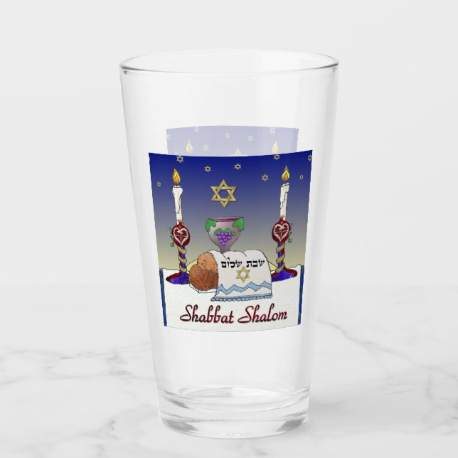 Judaica Shabbat Shalom Art Print Glass Cup (Front)