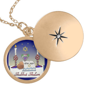 Judaica Shabbat Shalom Art Print Locket Necklace