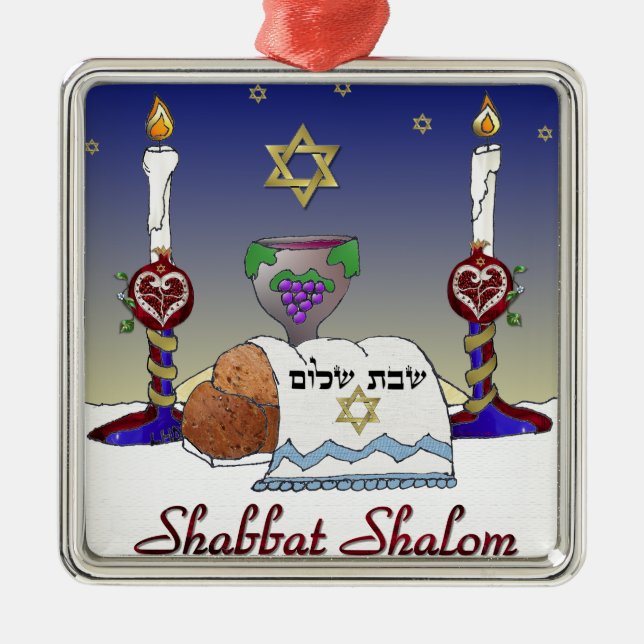 Judaica Shabbat Shalom Art Print Metal Ornament (Front)
