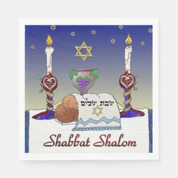Judaica Shabbat Shalom Art Print Paper Napkins by JudaicaGifts at Zazzle