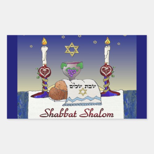 Judaica Shabbat Shalom Art Print Rectangular Sticker