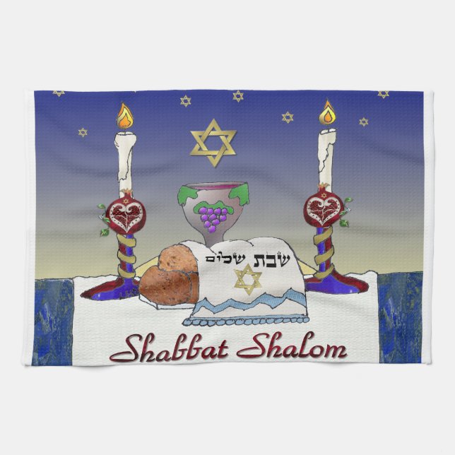 Judaica Shabbat Shalom Art Print Towel (Horizontal)