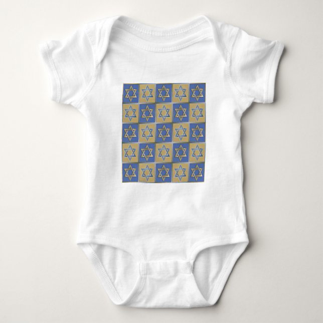 Judaica Star Of David Metal Gold Blue Baby Bodysuit (Front)