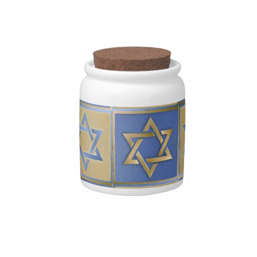 Judaica Star Of David Metal Gold Blue Candy Jar