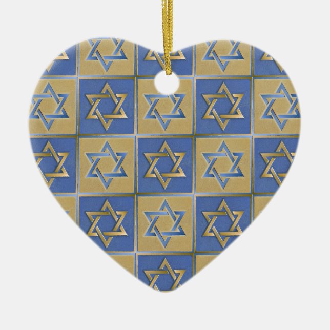 Judaica Star Of David Metal Gold Blue Ceramic Ornament (Front)