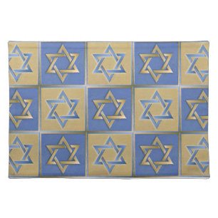 Judaica Star Of David Metal Gold Blue Cloth Placemat