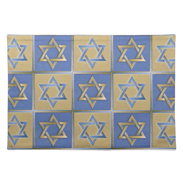 Judaica Star Of David Metal Gold Blue Cloth Placemat (Front)