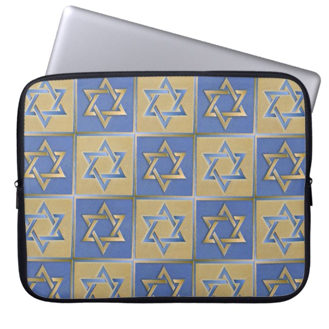 Judaica Star Of David Metal Gold Blue LapTop Slve Laptop Sleeve (Front)