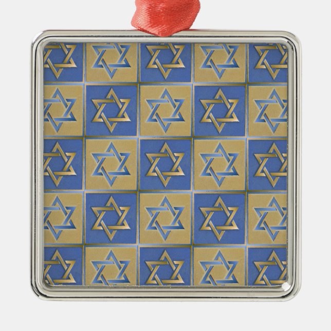Judaica Star Of David Metal Gold Blue Metal Ornament (Front)