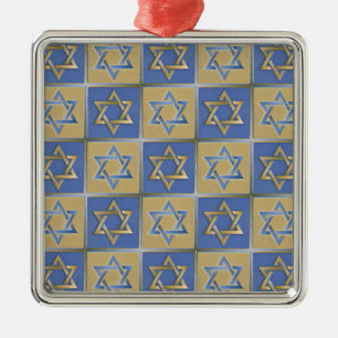 Judaica Star Of David Metal Gold Blue Ornament
