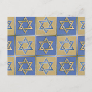 Judaica Star Of David Metal Gold Blue Postcard