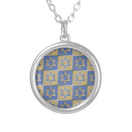 Judaica Star Of David Metal Gold Blue Silver Plated Necklace