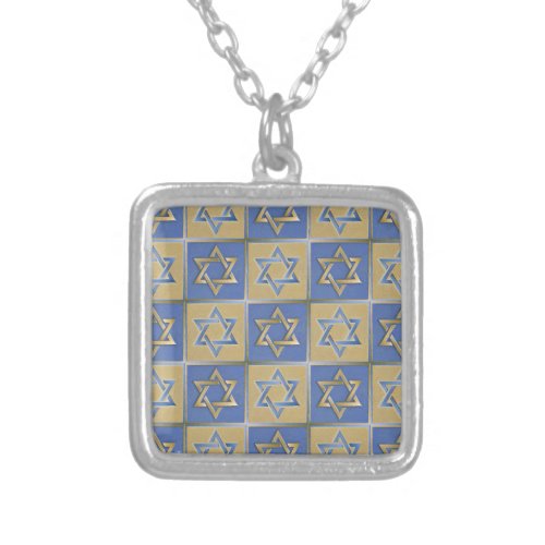 Judaica Star Of David Metal Gold Blue Silver Plated Necklace