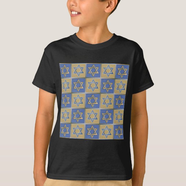 Judaica Star Of David Metal Gold Blue T-Shirt (Front)