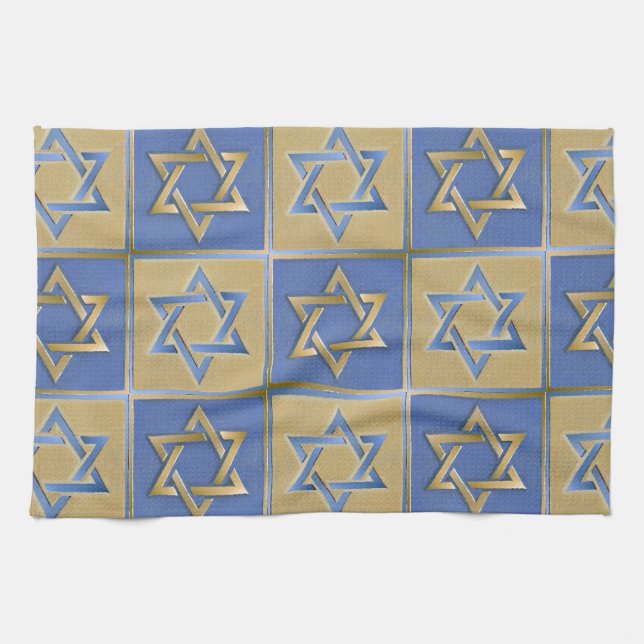 Judaica Star Of David Metal Gold Blue Towel (Horizontal)