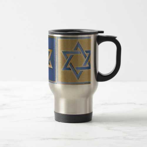 Judaica Star Of David Metal Gold Blue Travel Mug