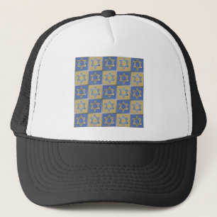 Judaica Star Of David Metal Gold Blue Trucker Hat