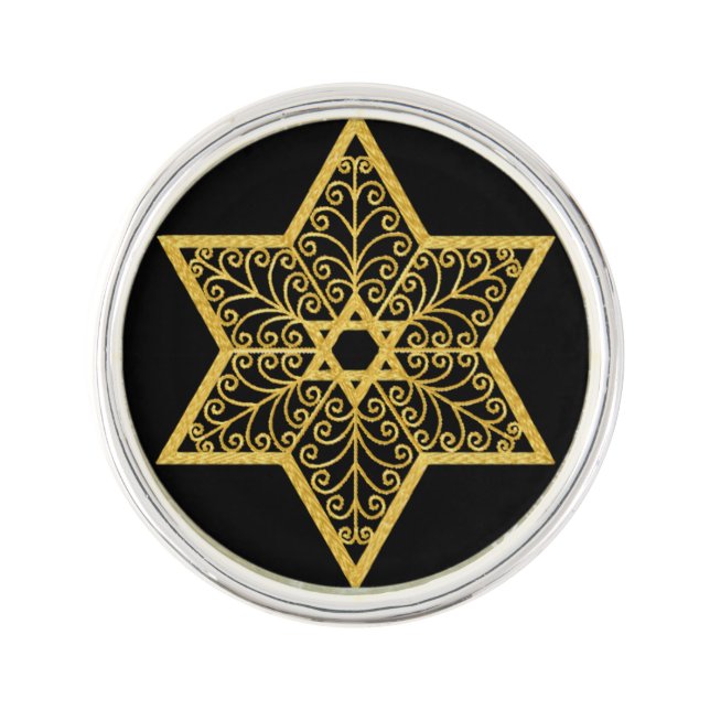 Judaica Star of David Round Lapel Pin (Front)