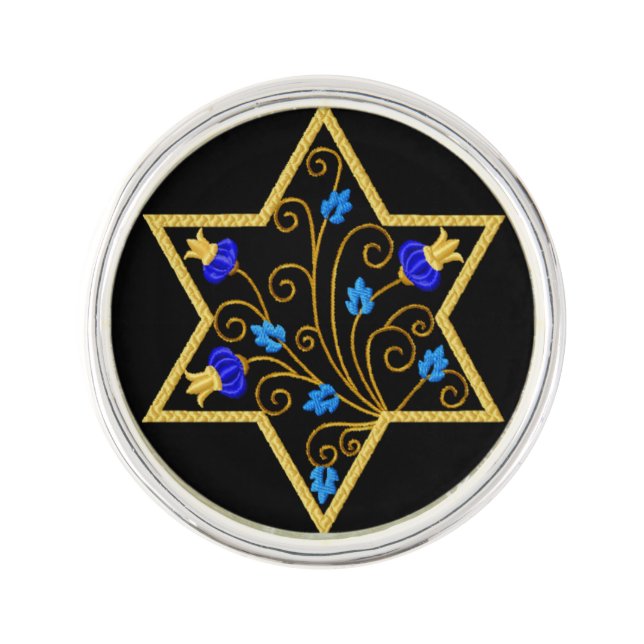 Judaica Star of David Round Lapel Pin (Front)