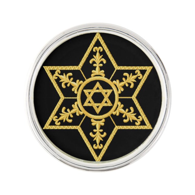 Judaica Star of David Round Lapel Pin (Front)