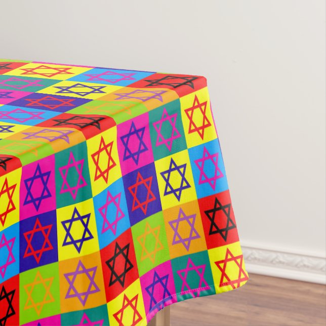 Judaica - Tablecloth - Colorful Jewish Stars  (In Situ)